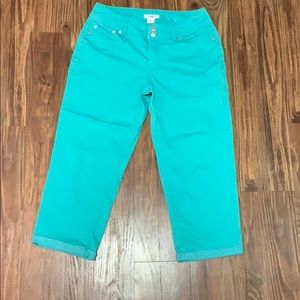 Teal blue green capri pants